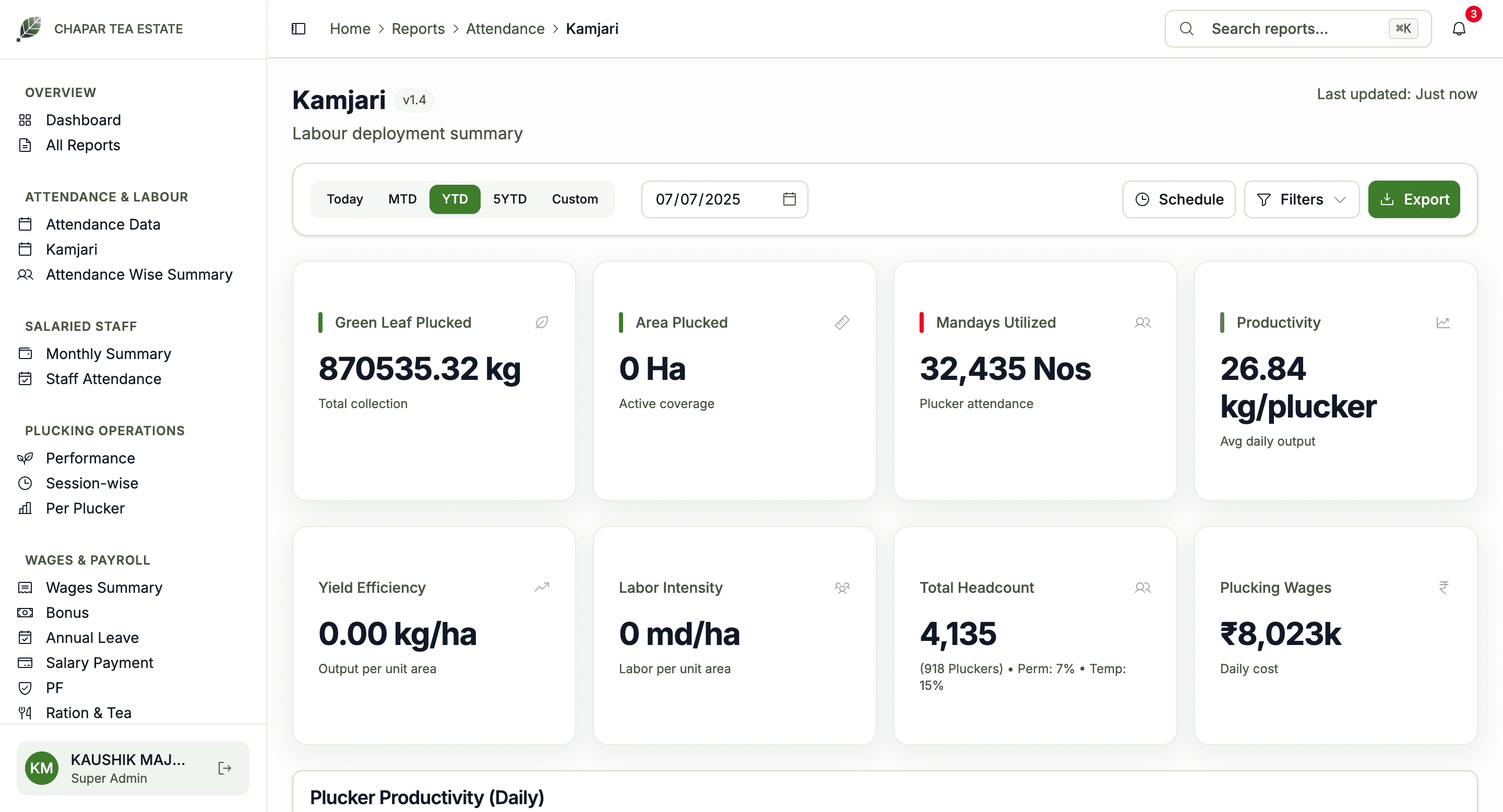 Kamjari plucking report screenshot